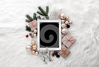 Christmas shopping online concept with white tablet Stock Photo