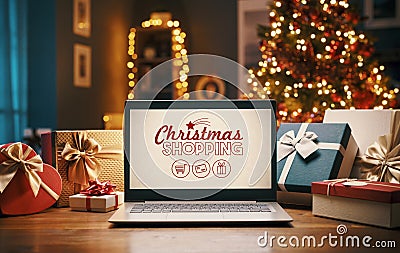 Christmas shopping online at home Stock Photo