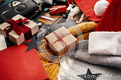Christmas shopping and seasonal sale. Gift box, credit cards, mo Stock Photo