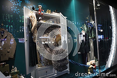 Christmas showcases at Debenhams. Department store chain selling own-brand and international fashion, beauty and homeware products Editorial Stock Photo
