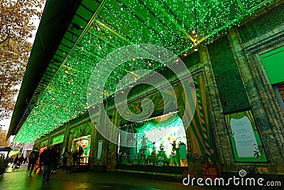 The Christmas showcases of Printemps shopping center,Paris,France Editorial Stock Photo