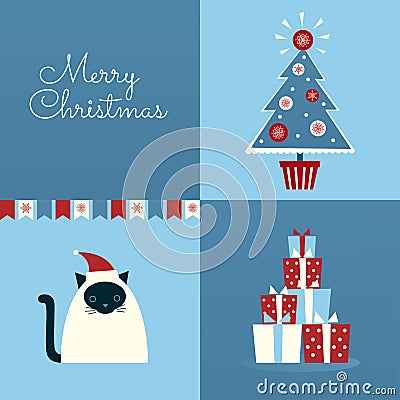 Christmas siamese cat four squares Vector Illustration