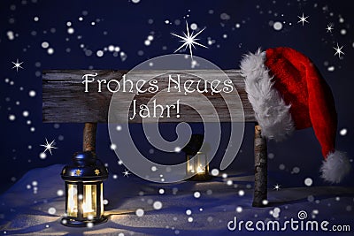 Christmas Sign Candlelight Santa Hat Frohes Neues Means New Year Stock Photo