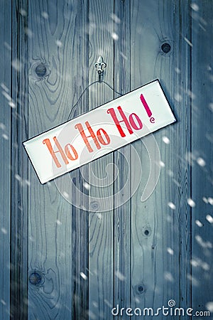 Christmas Sign With Falling Snow Stock Photo