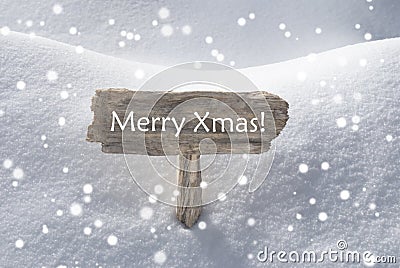 Christmas Sign Snow And Snowflakes Merry Xmas Stock Photo