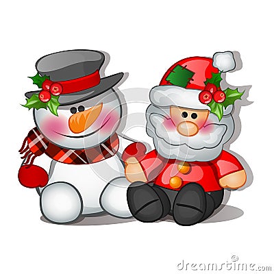 Christmas sketch with toys in the form of Santa Claus and a snowman. Sample of the poster, invitation and other cards Vector Illustration