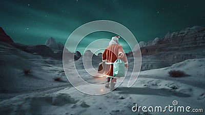 christmas nature sky costume santa night holiday mountain winter snow. Generative AI. Stock Photo