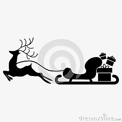 Christmas sleigh of Santa Claus with gifts. Santa`s sleigh and reindeer, Christmas concept Vector Illustration