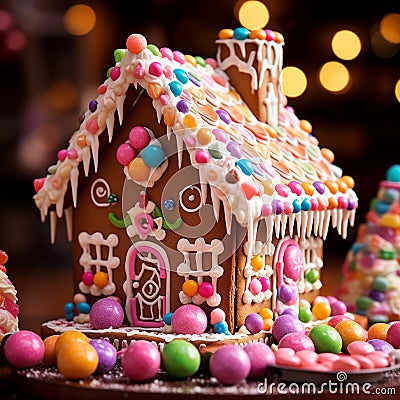 Christmas small decorated house generated by AI tool Stock Photo