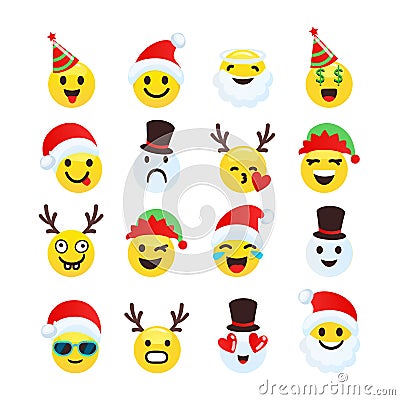 Christmas smiley cheerful and funny collection. Vector Illustration