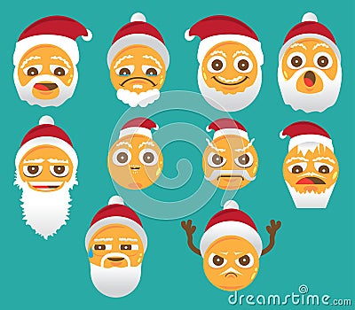 Christmas Smiley face icons isolated on white background Vector Illustration