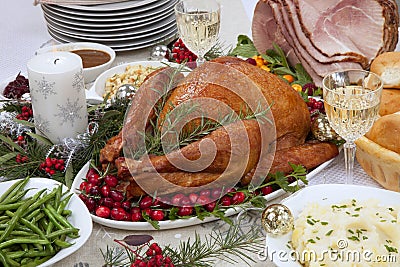 Christmas Smoked Turkey and Ham Stock Photo