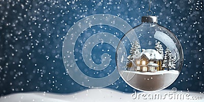 Christmas snow ball with house inside it and snowfall Cartoon Illustration