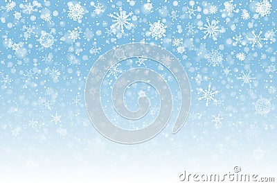 Christmas snow. Falling snowflakes on light background. Snowfall Vector Illustration