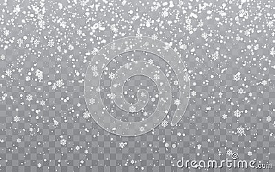 Christmas snow. Falling snowflakes on transparent background. Snowfall. Vector illustration Vector Illustration