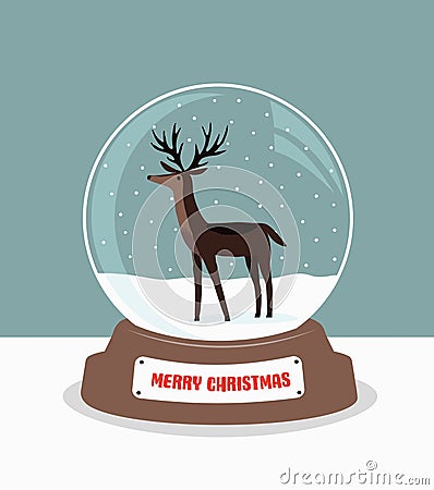 Christmas snow globe with deer Vector Illustration
