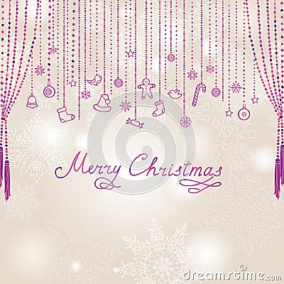 Christmas snowfall background with handwritten lettering. Greeti Stock Photo