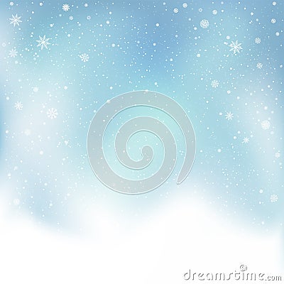Christmas snowfall on sky backdrop Vector Illustration