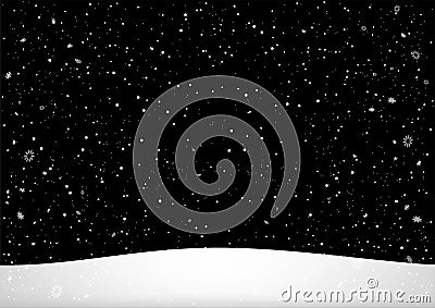 Christmas snowfall snowy hill night sky Vector Illustration