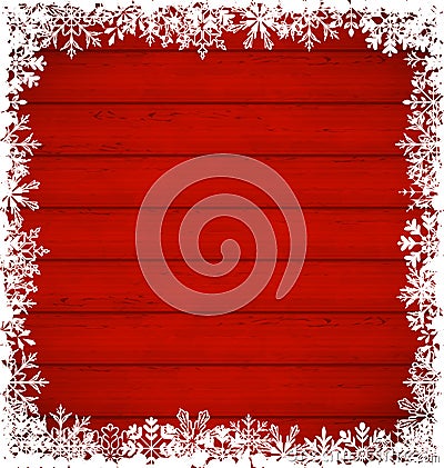 Christmas snowflakes border on wooden background Vector Illustration