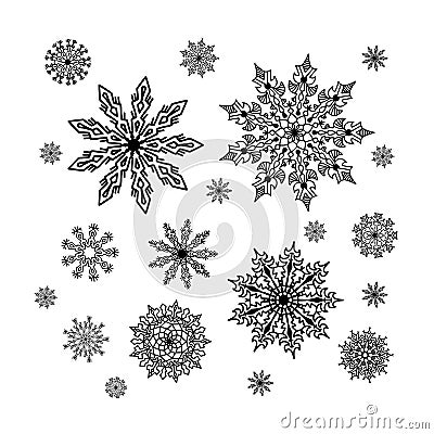 Christmas snowflakes collection, circle ornament set, ornamental Vector Illustration