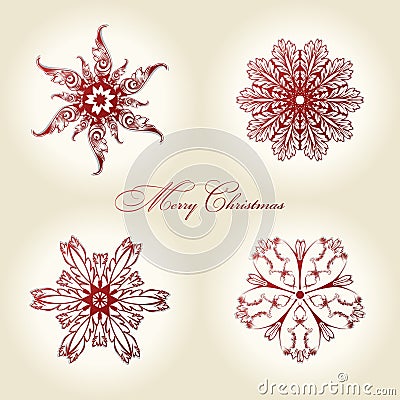 Christmas snowflakes vintage decor red Vector Illustration