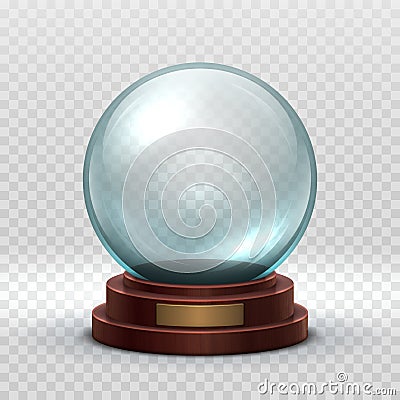 Christmas snowglobe. Crystal glass empty ball. Magic xmas holiday snow ball vector mockup isolated Vector Illustration