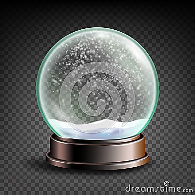 Christmas Snowglobe Vector. Sphere Ball. Crystal Glass Empty Ball. Transparent Background . Realistic Illustration Vector Illustration