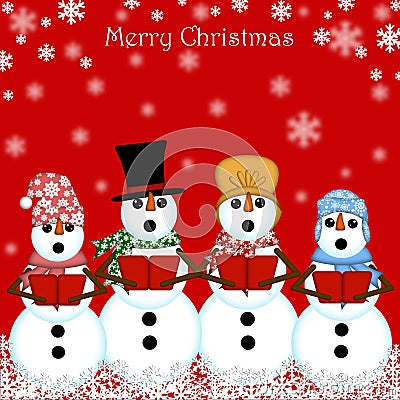 Christmas Snowman Carolers Singing Red Stock Photo