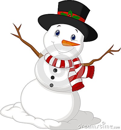 Christmas Snowman cartoon wearing a Hat and red scarf Vector Illustration