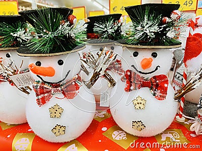 Christmas snowman funny toys in the shop Stock Photo