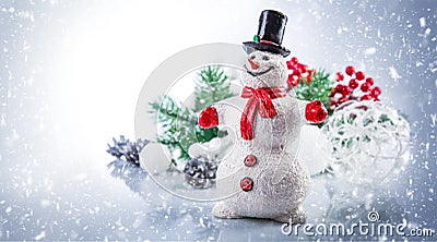 Christmas snowman. Holiday greeting card copyspace Stock Photo
