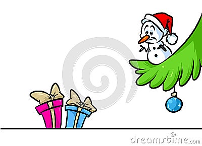 Christmas snowman little character gifts tree branch cartoon Cartoon Illustration