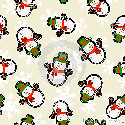 Christmas snowman patch icon pattern background Vector Illustration