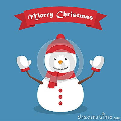 Christmas snowman with shadow in a flat design with ribbon Vector Illustration