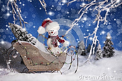 Christmas Snowman in Sleigh 2 Stock Photo