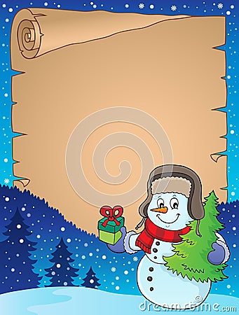 Christmas snowman subject parchment 1 Vector Illustration