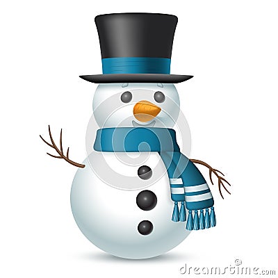 Christmas snowman with top-hat and scarf isolated on white background. Vector illustration Vector Illustration