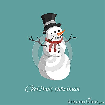 Christmas snowman in a top hat, scarf and with a pipe Vector Illustration