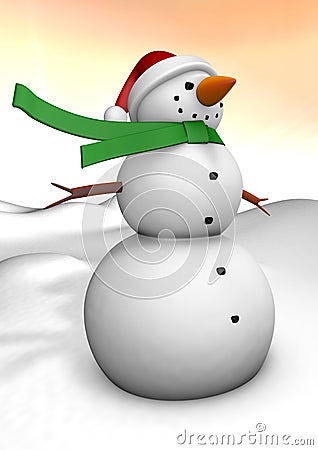 Christmas snowman under an afternoon sky portrait format Cartoon Illustration