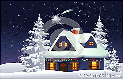 Christmas snowy house Vector Illustration