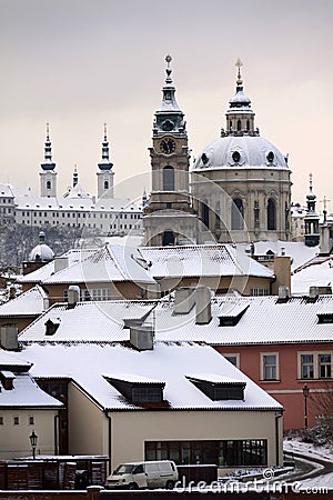 The Christmas romantic snowy Prague City, Czech republic Stock Photo