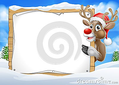 Santa Hat Reindeer Christmas Scene Sign Background Vector Illustration