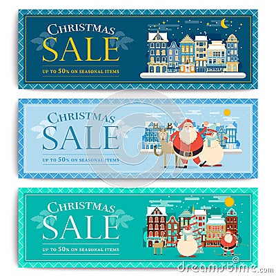 Christmas social media sale banners for mobile website ad. Xmas Vector Illustration