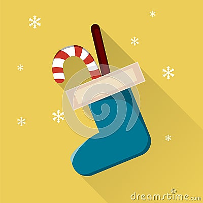 Christmas sock with candies icon with long shadow. Vector Illustration