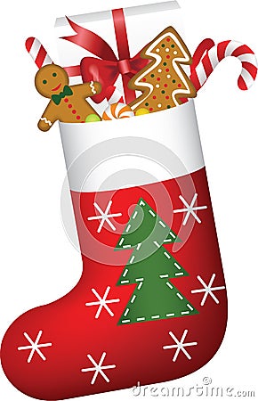 Christmas sock full of gifts Stock Photo