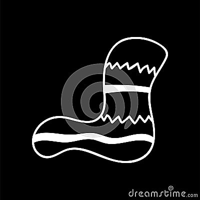 Christmas sock hanging retro logo icon. isolated white silhouette. Vector , cartoon chalk style Cartoon Illustration