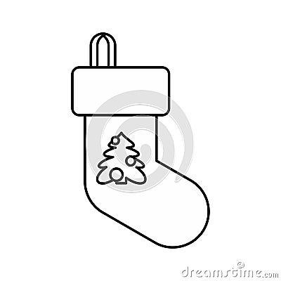 Christmas sock icon, outline style Vector Illustration