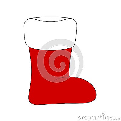 Christmas sock, santa boot icon, symbol, design. Winter vector illustration on white background. Vector Illustration