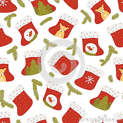 Christmas sock seamless pattern on white background. Hand -drawn. Vector illustration Vector Illustration